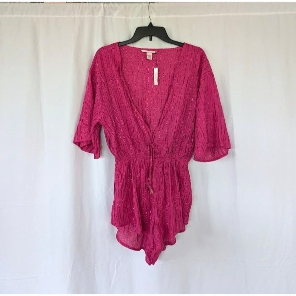 Victoria's Secret Cover Up Women's Size Medium Romper Metallic Swim Hot Pink NEW